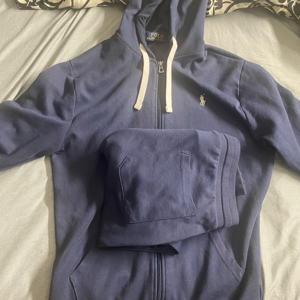 Navy polo sweatsuit.